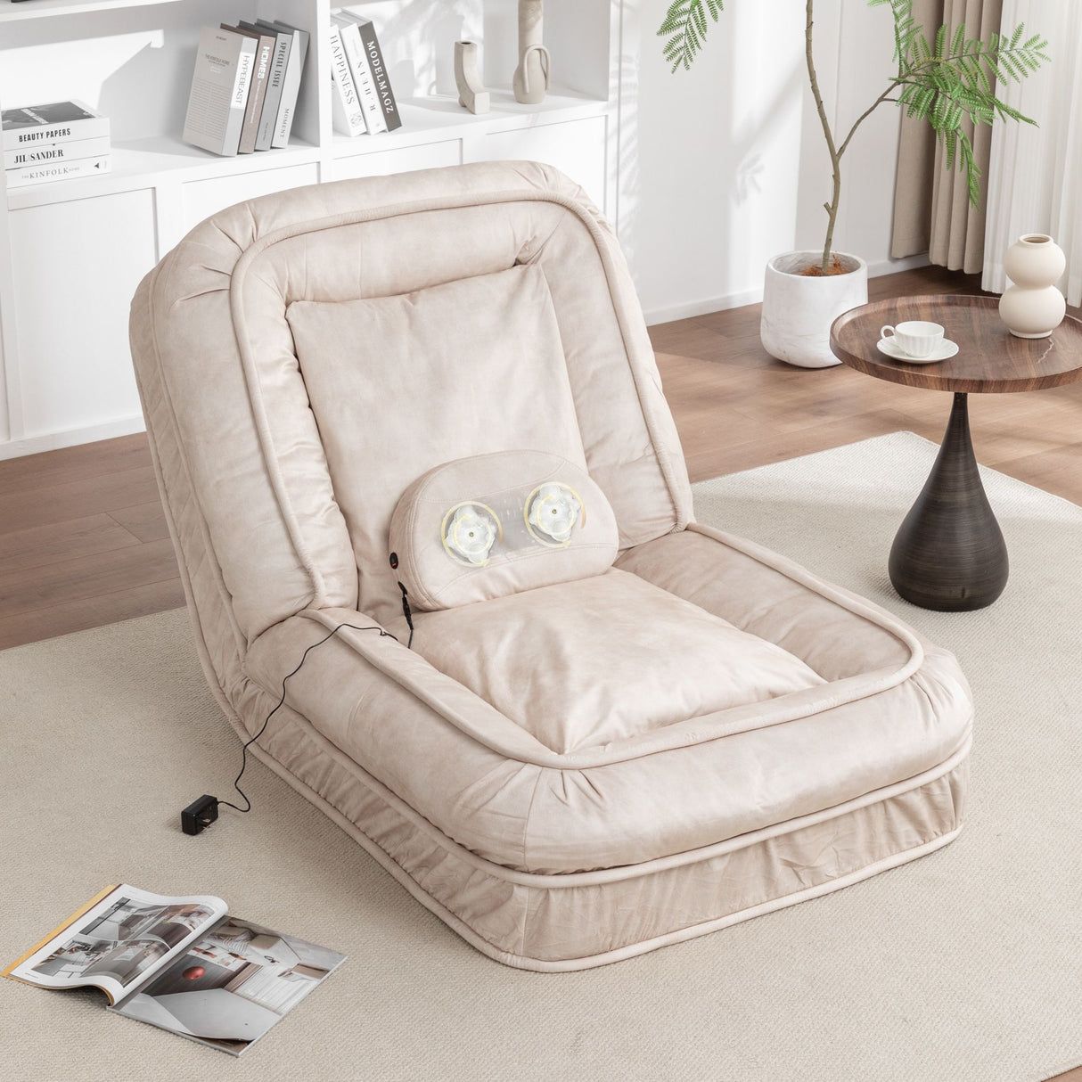 Upholstered Human Dog Bed And Pets, Bean Bag Floor Sofa With Massage Pillow, 5 Adjustable Positions & 2 Soft Pillows