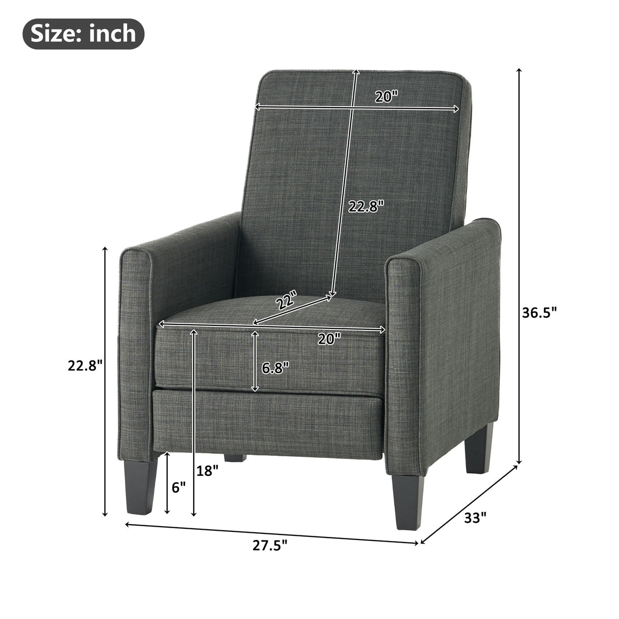 Upholstered Push Back Recliner Chair For Living Room