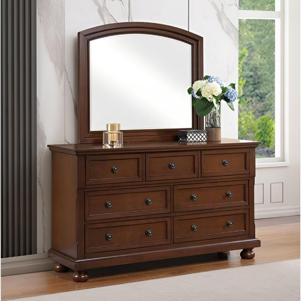 Meade - Dresser, Full Extension Drawer Storage - Dark Cherry