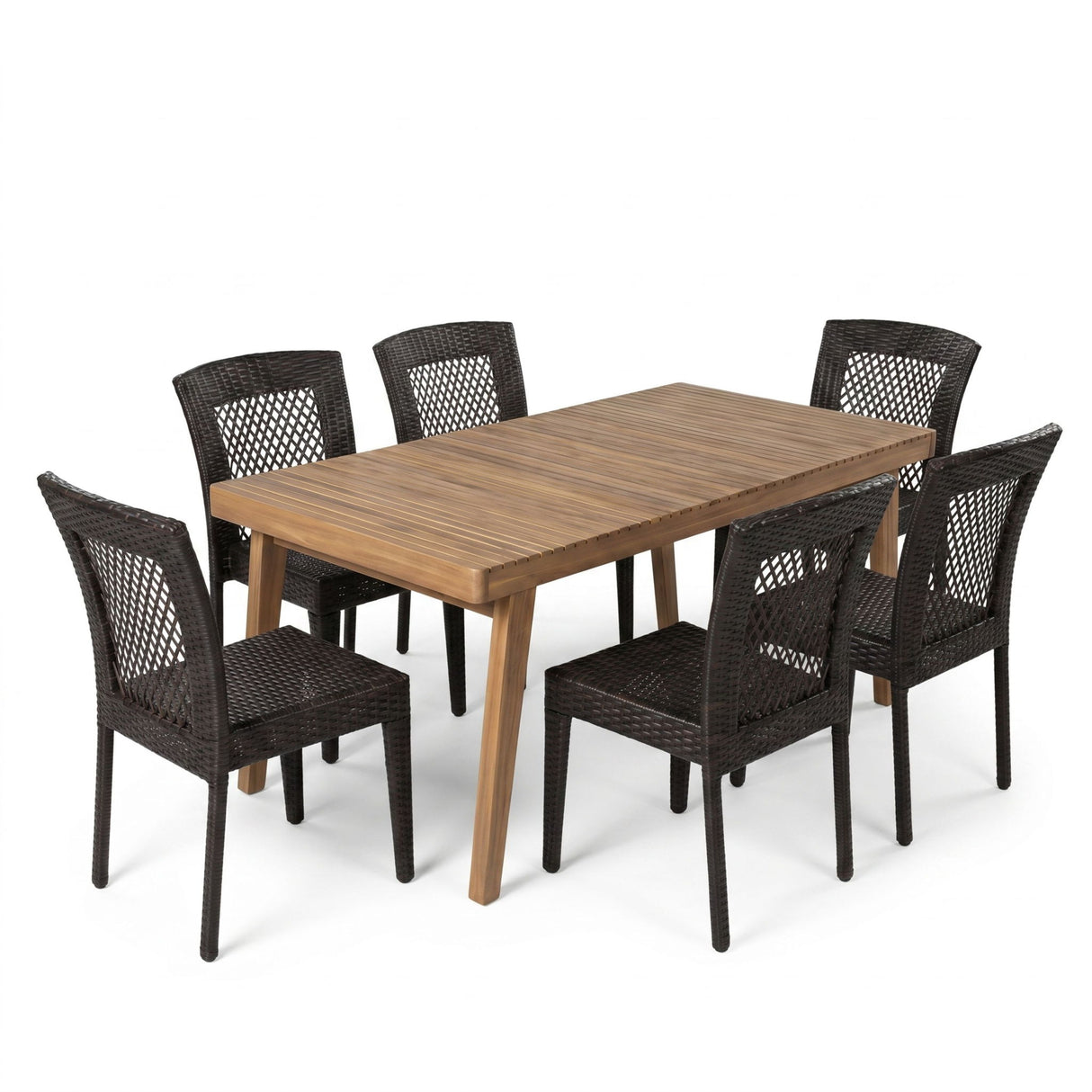 7 Piece Outdoor Patio Dining Set With Table & 6 Chairs - Brown / Brown Multi