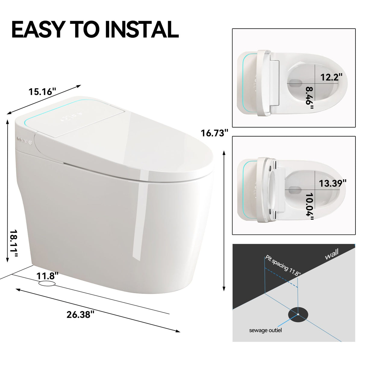 Smart Bidet Toilet With Auto Open / Close Seat
