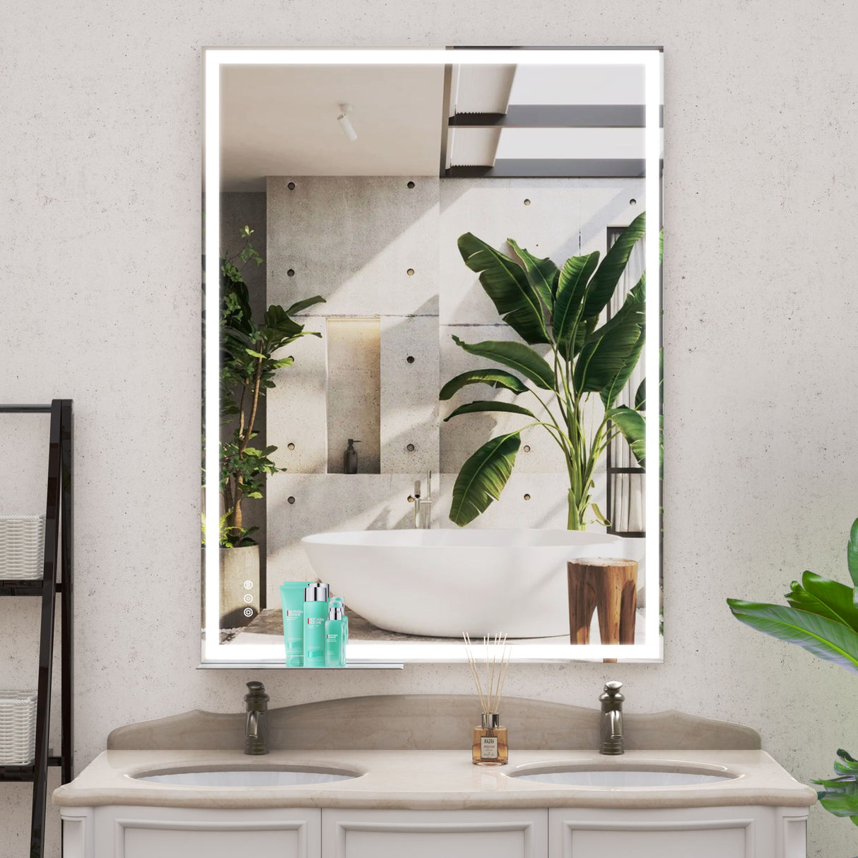 LED Bathroom Vanity Mirror Wall Mounted Adjustable / Warm / Natural Lights Anti-Fog Touch Switch With Memory Modern Smart Large Bathroom Mirrors