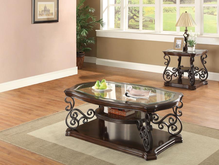 Laney 2-piece Glass Top Coffee and End Table Set Dark Merlot - 702448-S2