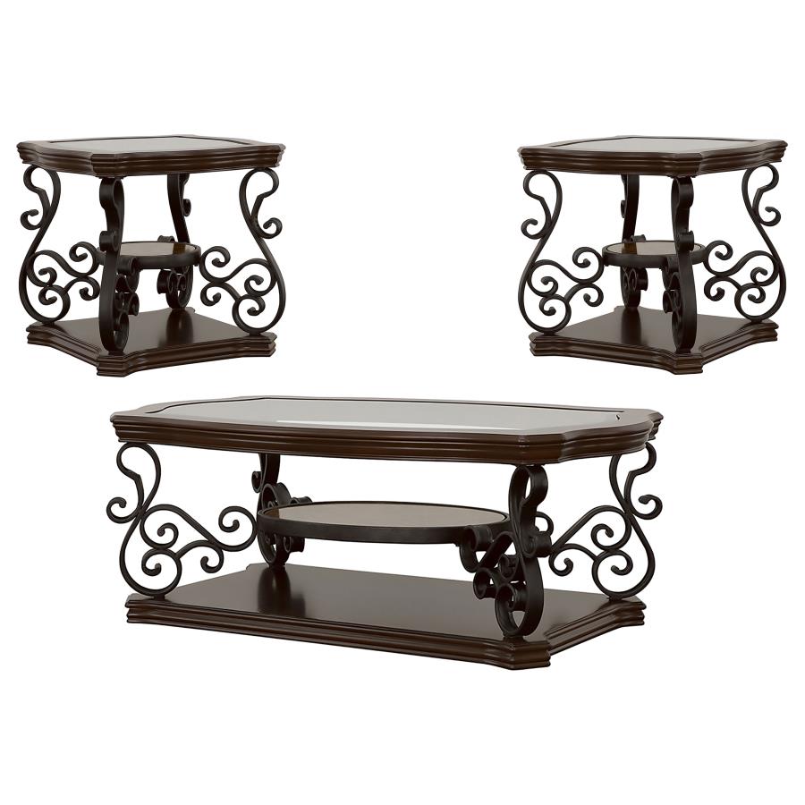Laney 3-piece Glass Top Coffee and End Table Set Dark Merlot - 702448-S3