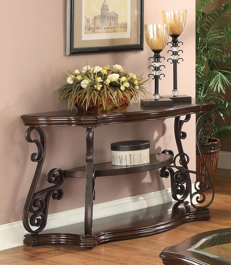Laney Scrollwork Entryway Sofa Console Table Deep Merlot - 702449