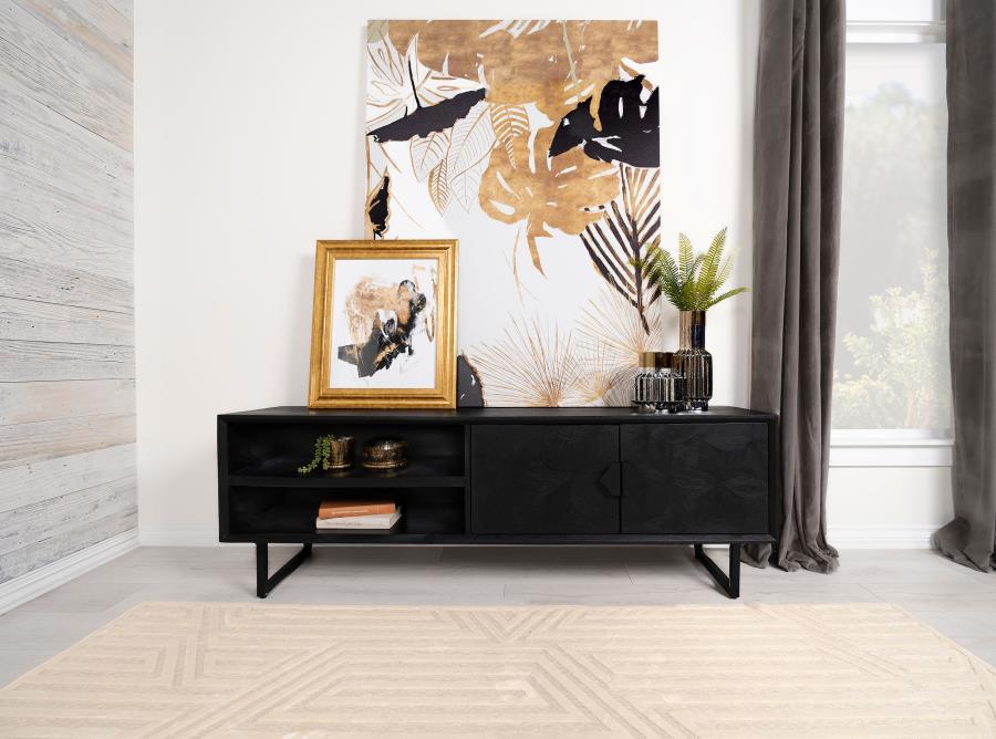 Marsden 2-door Mango Wood 70-inch TV Stand Charcoal Black - 703003