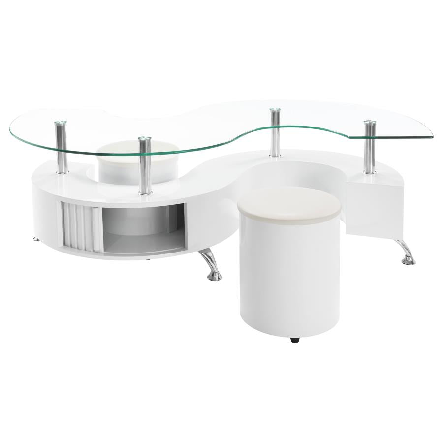 Buckley 3-piece Coffee Table and Stools Set White High Gloss - 703400