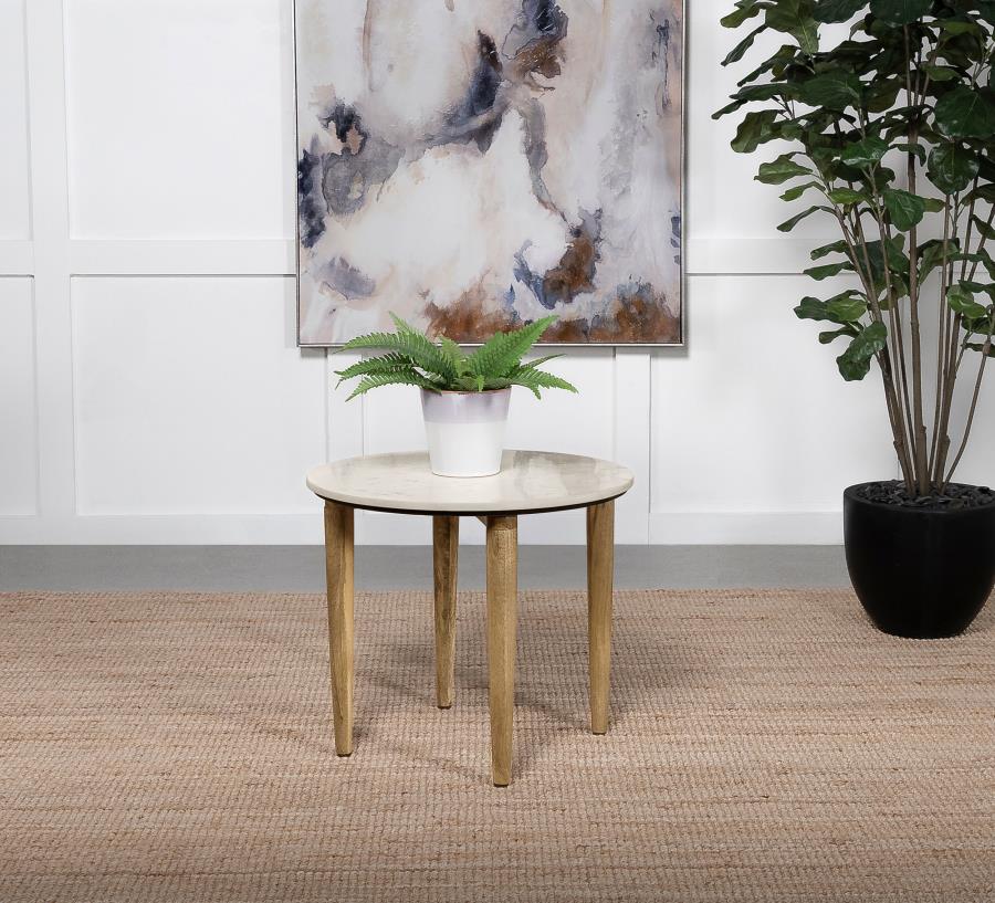 Aldis Round Marble Top Side End Table White and Natural - 703717