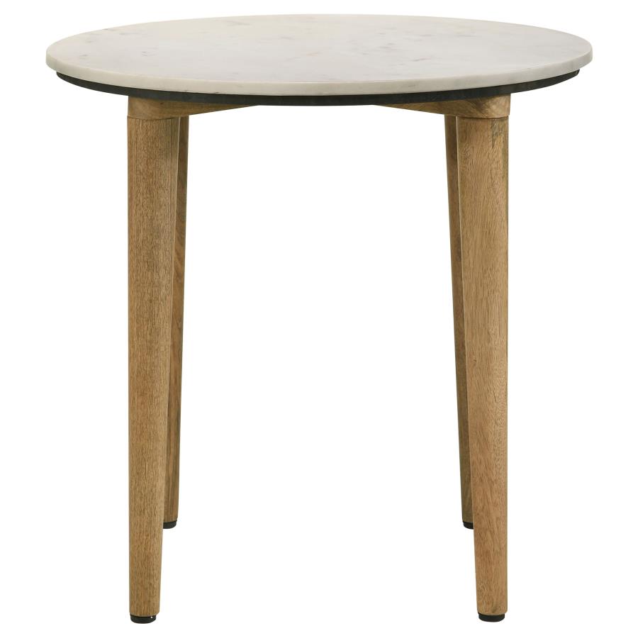 Aldis Round Marble Top Side End Table White and Natural - 703717