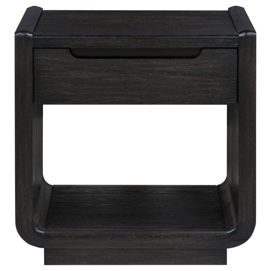 Leandro 1-drawer Wood Occasional Side End Table Burnished Black - 704637