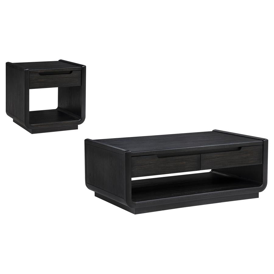 Leandro 2-piece Wood Coffee and End Table Set Burnished Black - 704638-S2