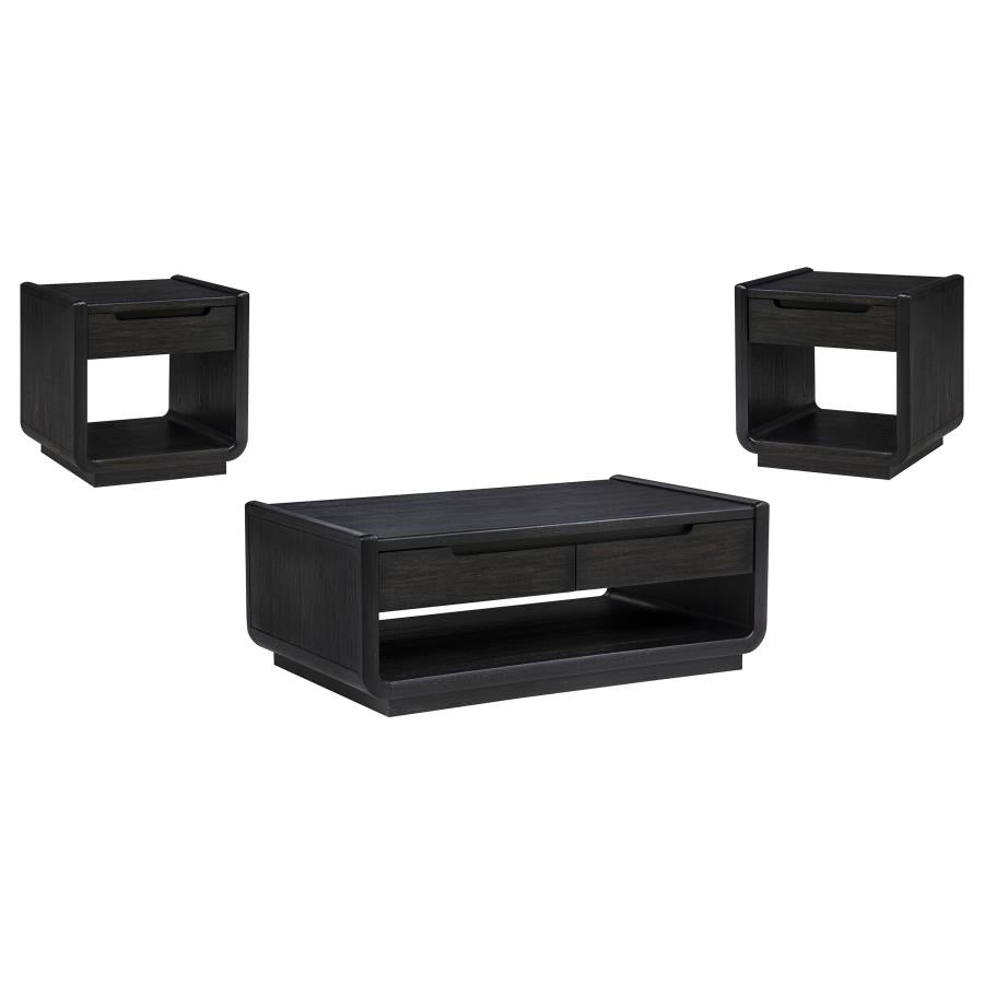 Leandro 3-piece Wood Coffee and End Table Set Burnished Black - 704638-S3