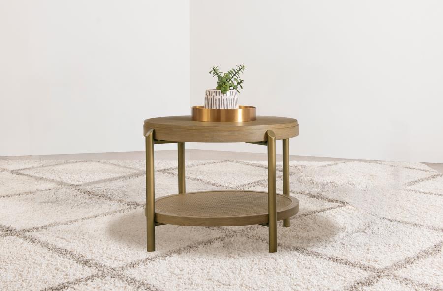Arini Round End Side Table With Storage Shelf Sand Wash - 706187