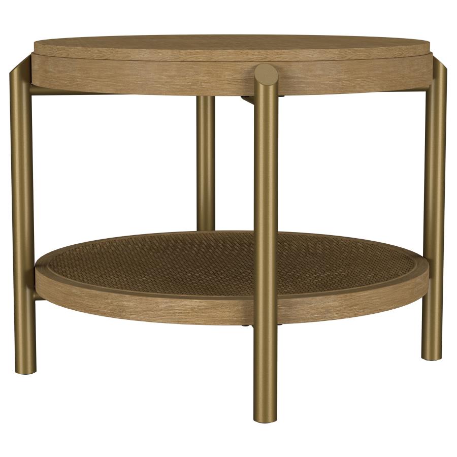 Arini Round End Side Table With Storage Shelf Sand Wash - 706187