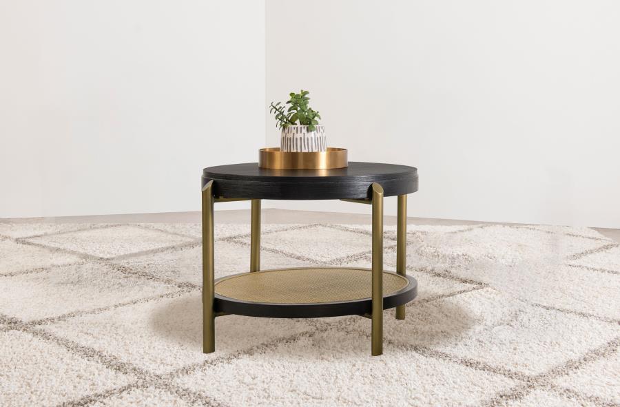 Arini Round End Side Table With Storage Shelf Black - 706197