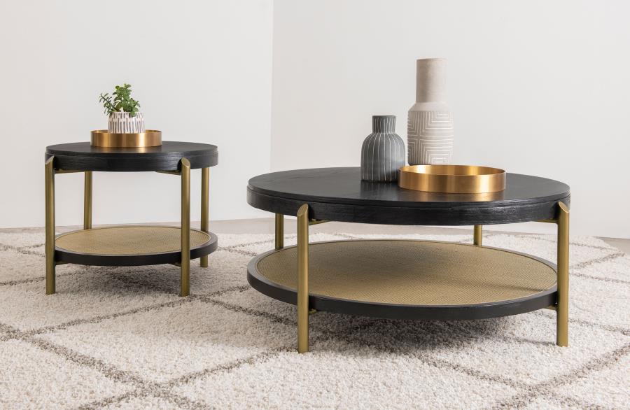 Arini Round End Side Table With Storage Shelf Black - 706197