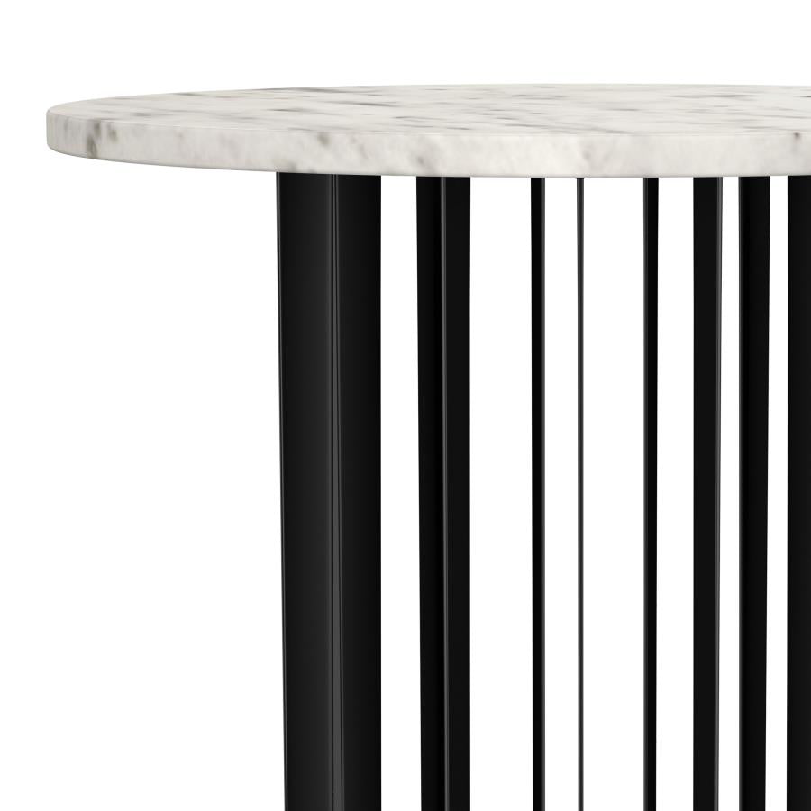 Haven Round Genuine White Marble Top End Side Table Black - 706207