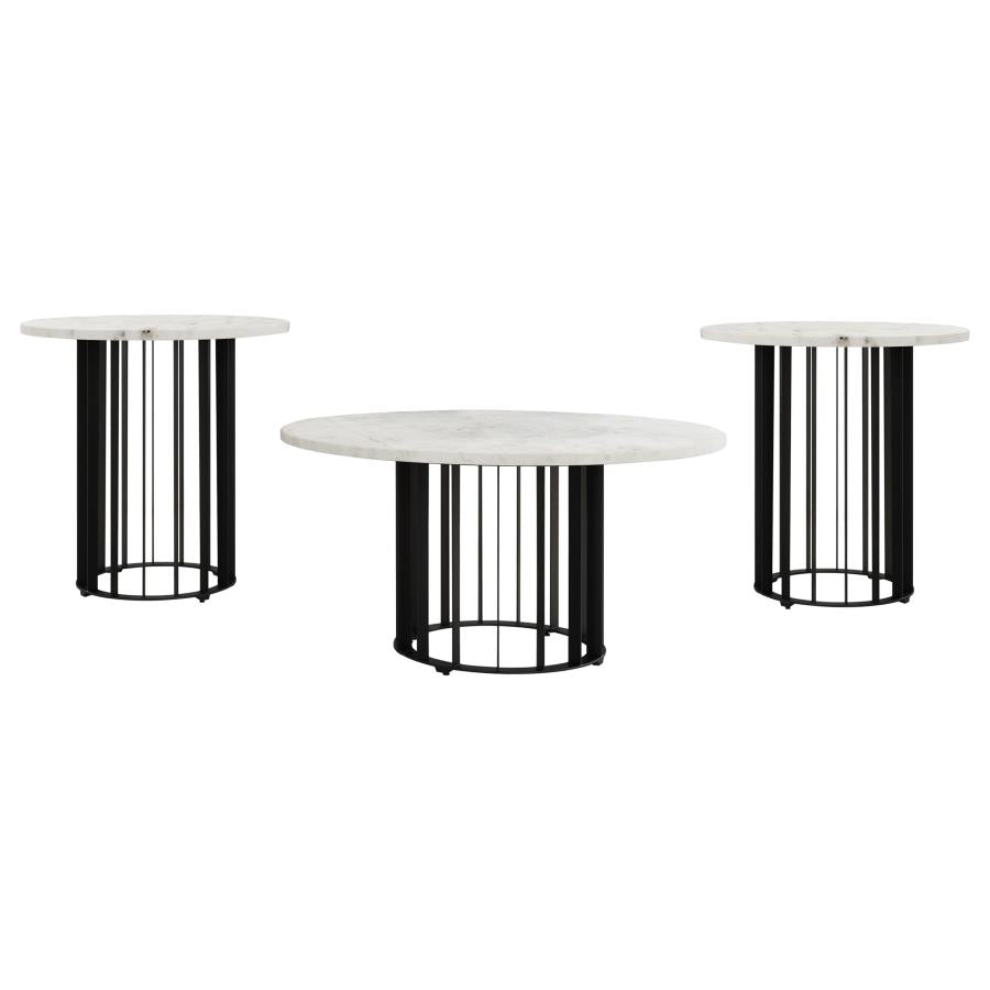 Haven 3-piece Round Marble Coffee and End Table Set Black - 706208-S3