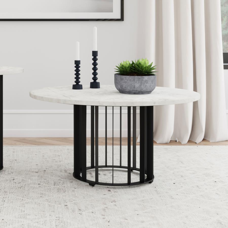 Haven Round Genuine White Marble Top Coffee Table Black - 706208