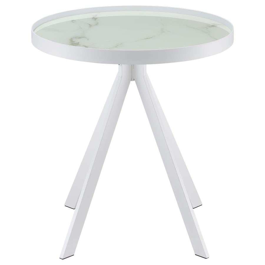 Briggs Round Marble Printed Glass Top End Side Table White - 706257