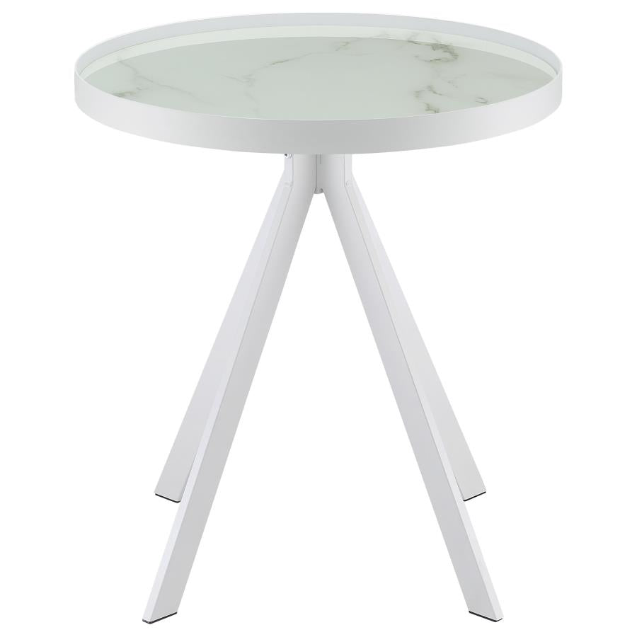 Briggs Round Marble Printed Glass Top End Side Table White - 706257