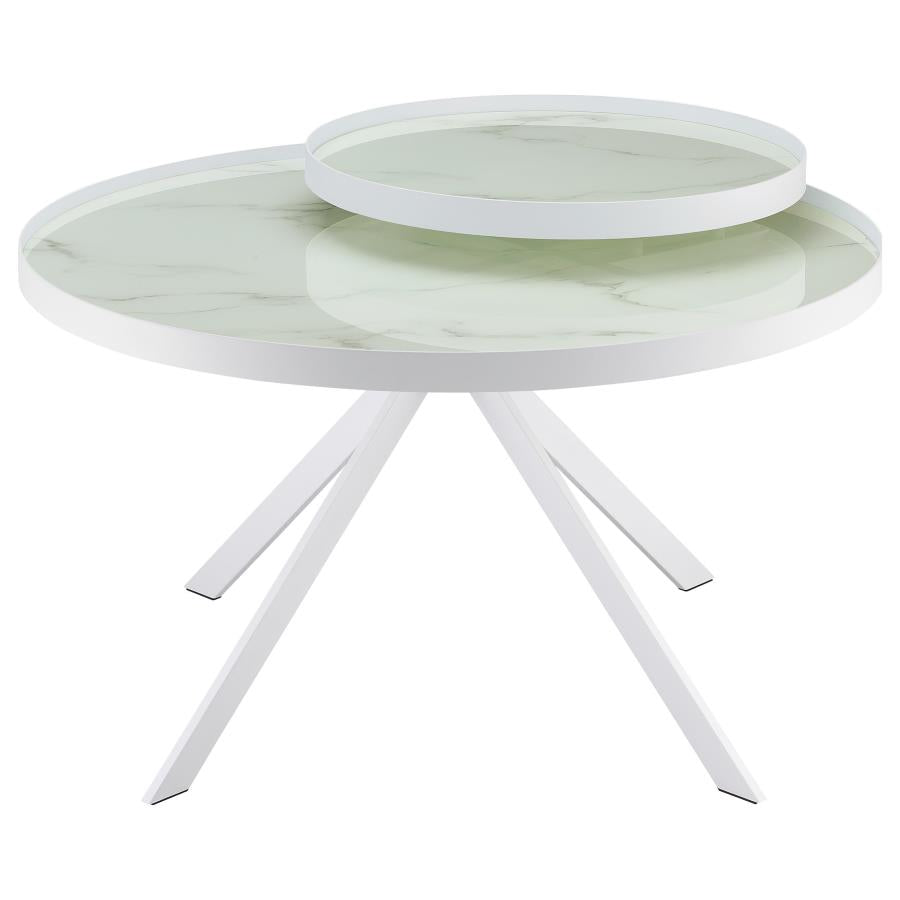 Briggs Round Marble Printed Glass Top Coffee Table White - 706258