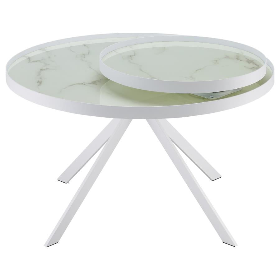 Briggs Round Marble Printed Glass Top Coffee Table White - 706258