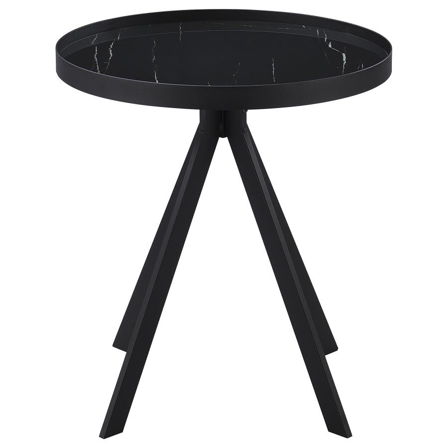 Briggs Round Marble Printed Glass Top End Table Black - 706267