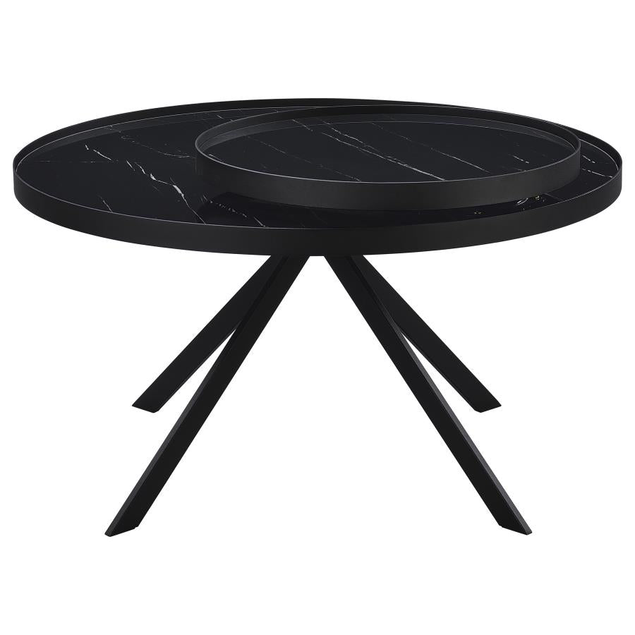Briggs Round Marble Printed Glass Top Coffee Table Black - 706268