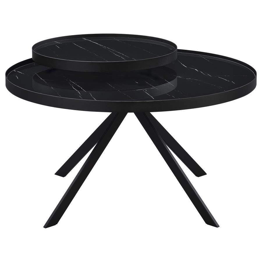 Briggs Round Marble Printed Glass Top Coffee Table Black - 706268