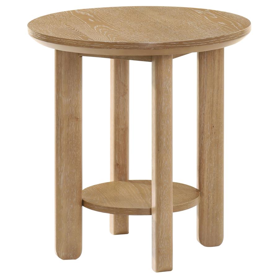 Ottowa Round Wood Side End Table with Shelf Light Oak - 706297