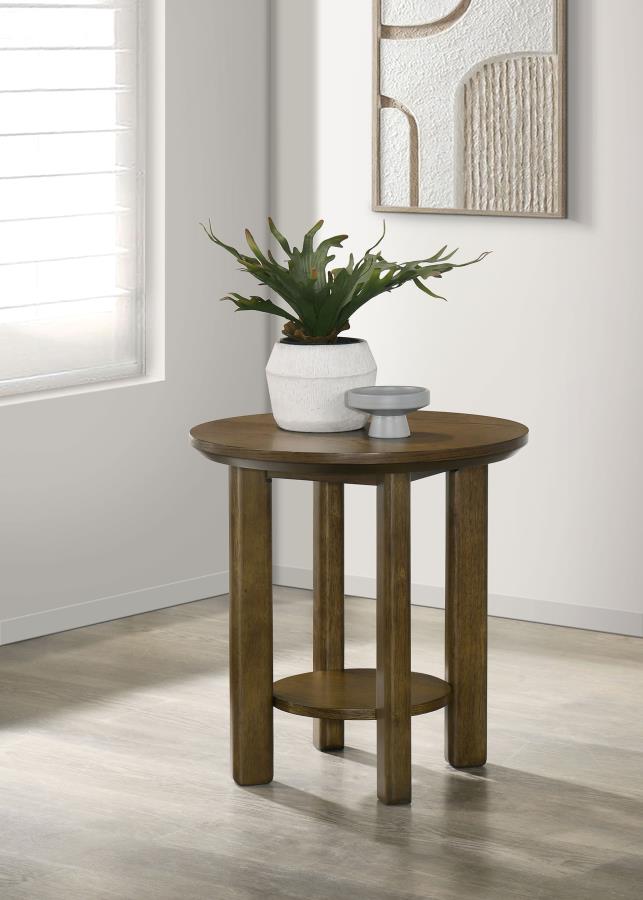Ottowa 22-Inch Round Wood Side End Table with Shelf Brown - 706307