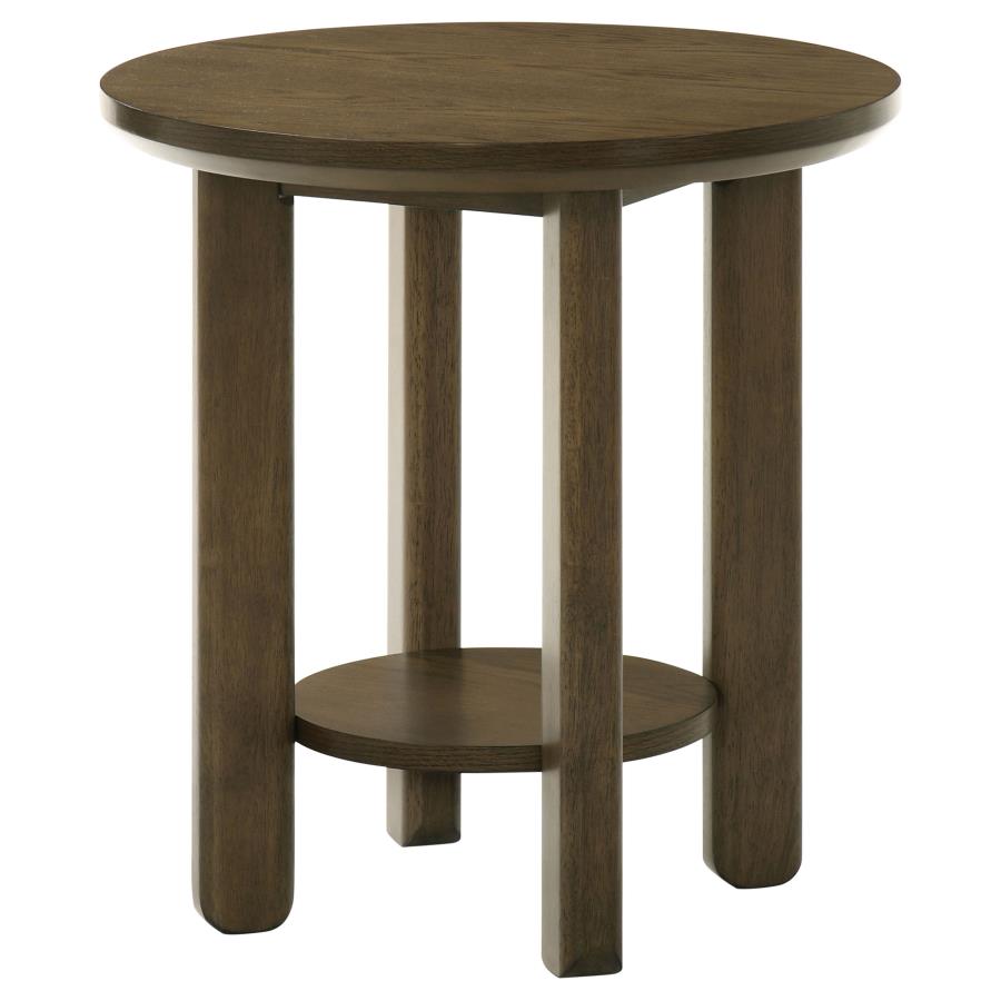 Ottowa 22-Inch Round Wood Side End Table with Shelf Brown - 706307