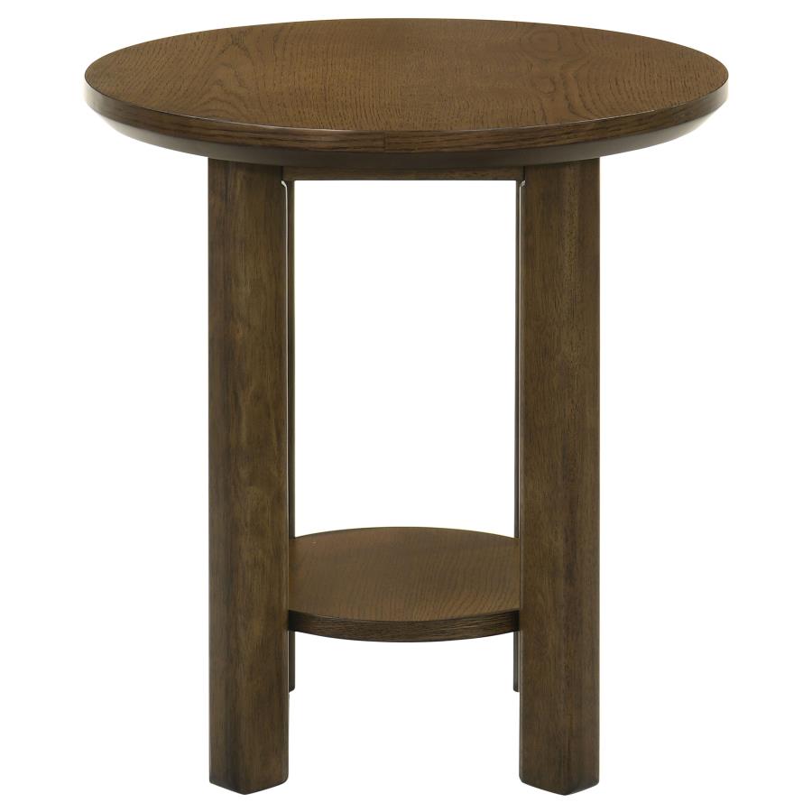 Ottowa 22-Inch Round Wood Side End Table with Shelf Brown - 706307