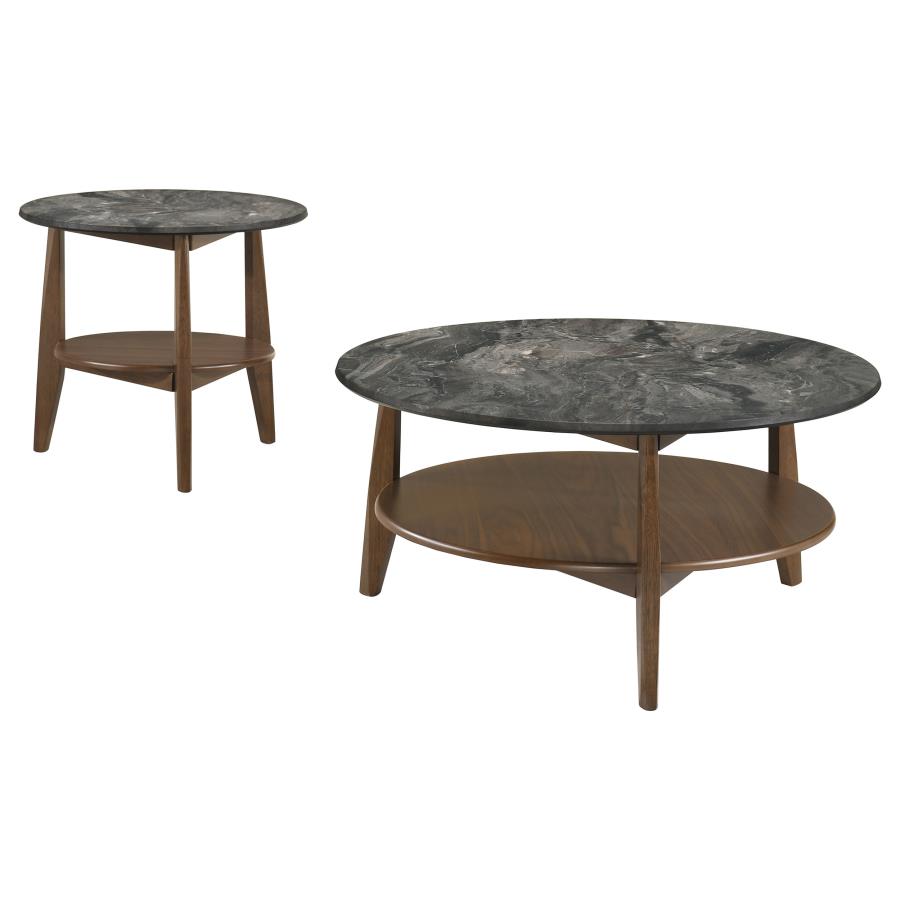 Bradley 2-Piece Round SmartTop Coffee Table Set Smokey Grey and Brown - 706458-S2