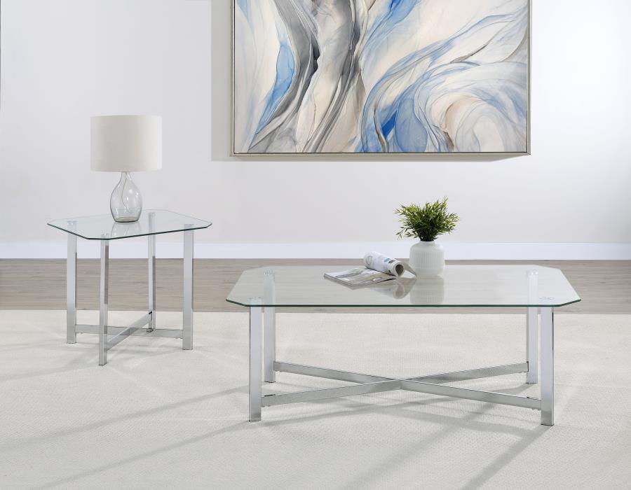 Cronin 2-piece Tempered Glass Top Coffee Table Set Chrome - 706568-S2