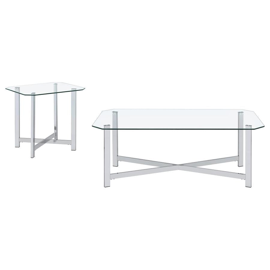 Cronin 2-piece Tempered Glass Top Coffee Table Set Chrome - 706568-S2