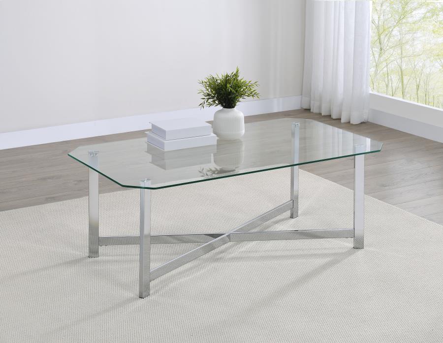 Cronin Rectangular Tempered Glass Top Cocktail Coffee Table Chrome - 706568