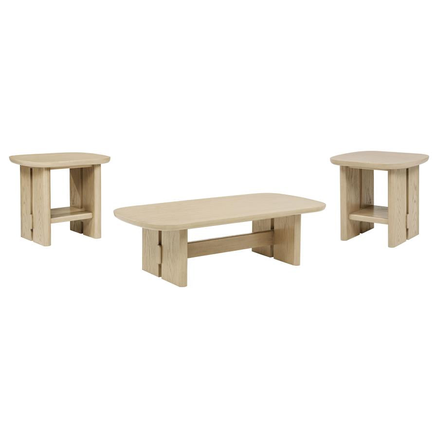 Kailani 3-piece Coastal Coffee and End Table Set Beige Oak - 706588-S3
