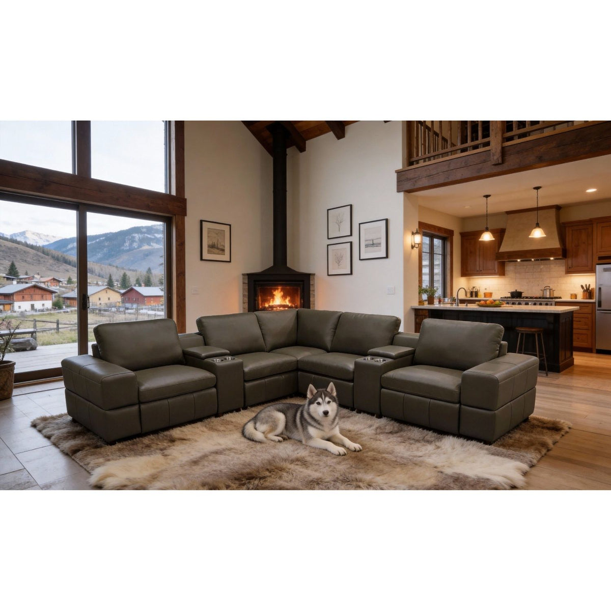 Upholstered Large Arms Sectional With Recliner Seats