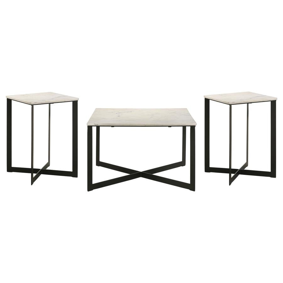 Tobin 3-piece Marble Top Coffee and End Table Set White - 707698-S3