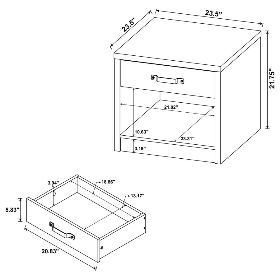 Felix 1-drawer Engineered Wood Side End Table Grey Driftwood - 707727