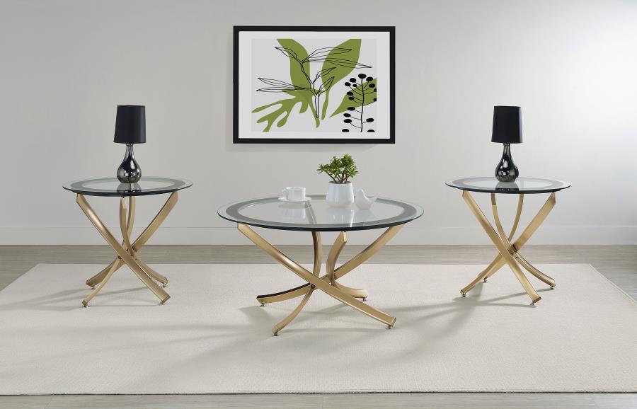 Brooke Round Glass Top Coffee Table Metal Base Brass - 707888