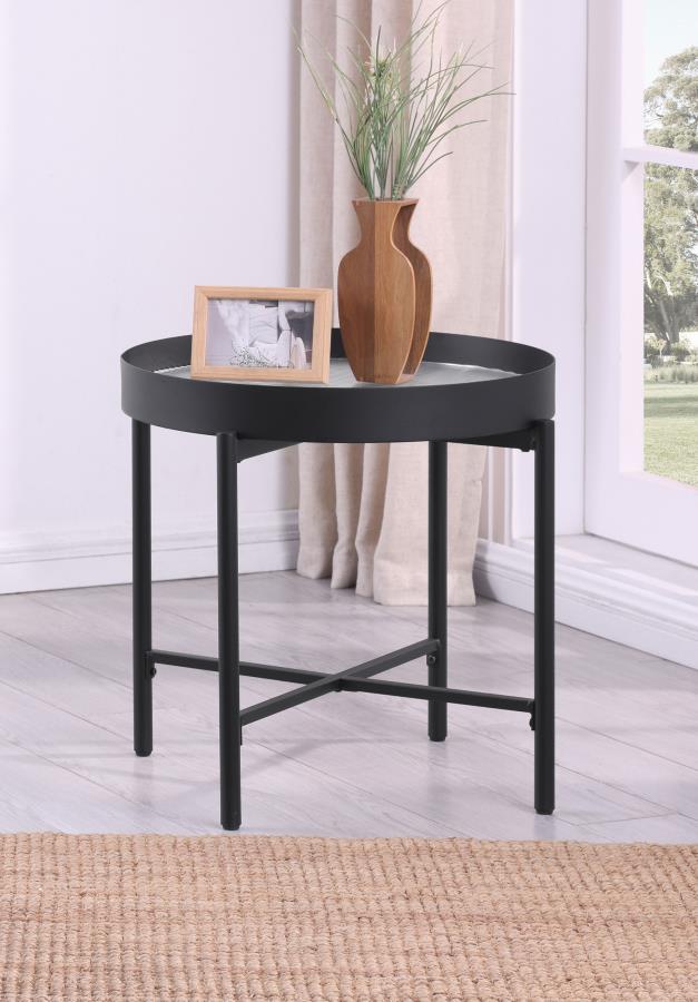 Ozella Round End Side Table with Recessed Top Sandy Black - 707897