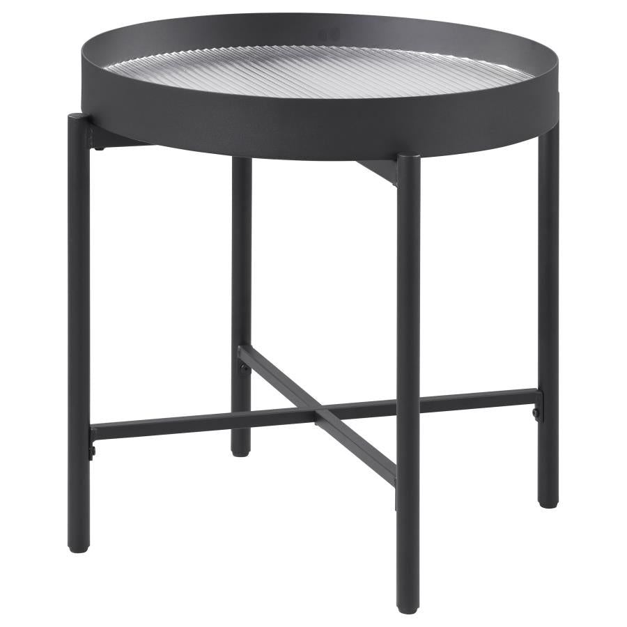 Ozella Round End Side Table with Recessed Top Sandy Black - 707897