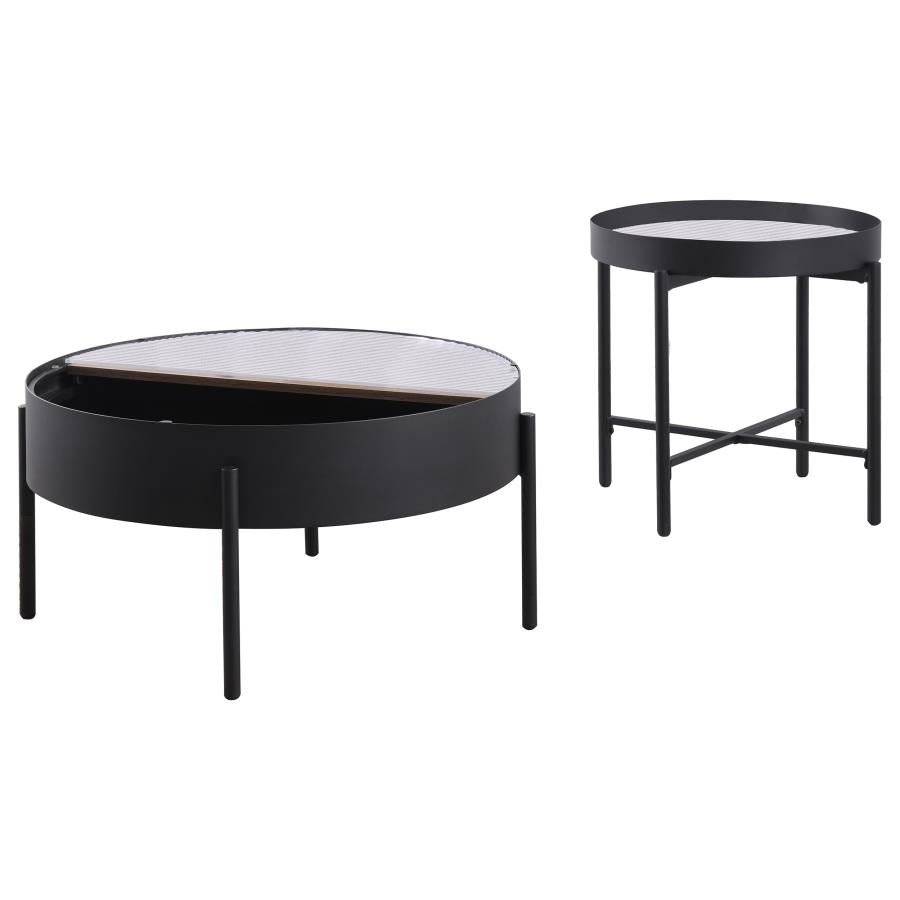 Ozella 2-piece Round Coffee and End Table Set Sandy Black - 707898-S2