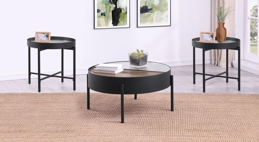Ozella 3-piece Round Coffee and End Table Set Sandy Black - 707898-S3