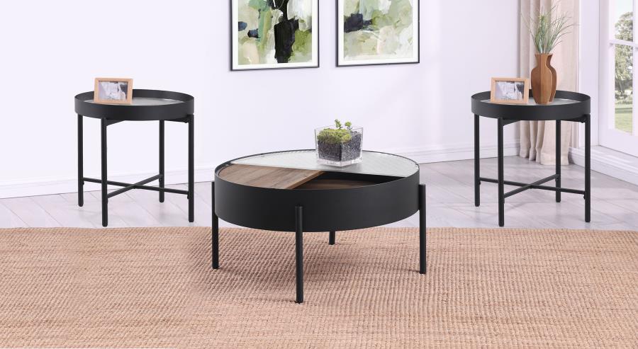 Ozella 3-piece Round Coffee and End Table Set Sandy Black - 707898-S3