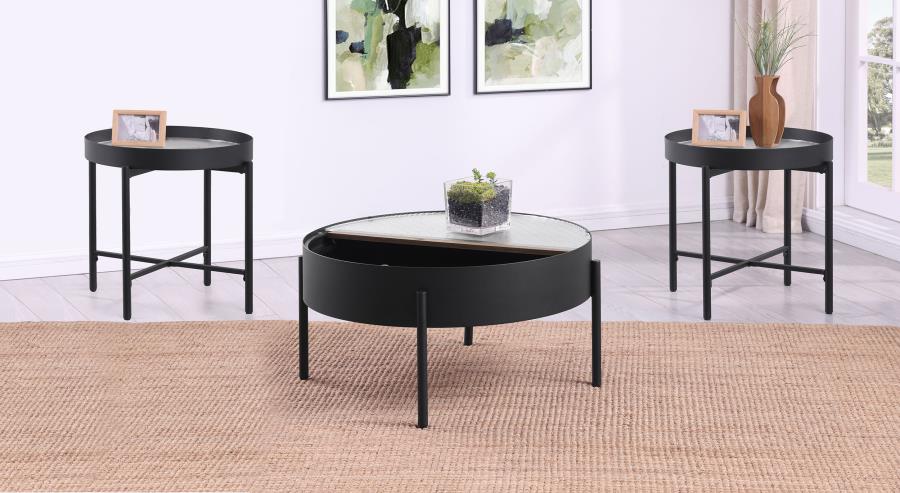 Ozella 3-piece Round Coffee and End Table Set Sandy Black - 707898-S3