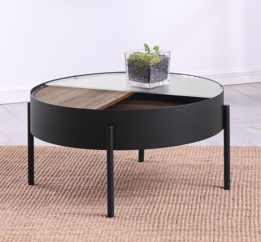 Ozella Round Coffee Table with Hidden Storage Sandy Black - 707898